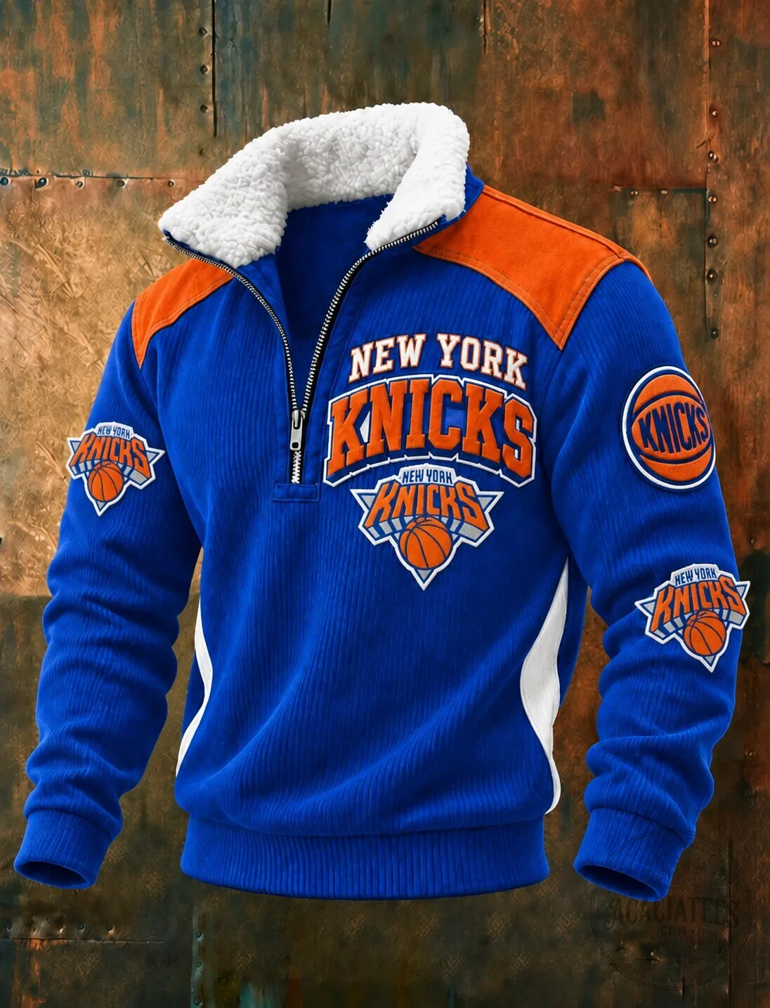 New York Knicks Basketball Team Blue and Orange Sherpa Lined Hoodie