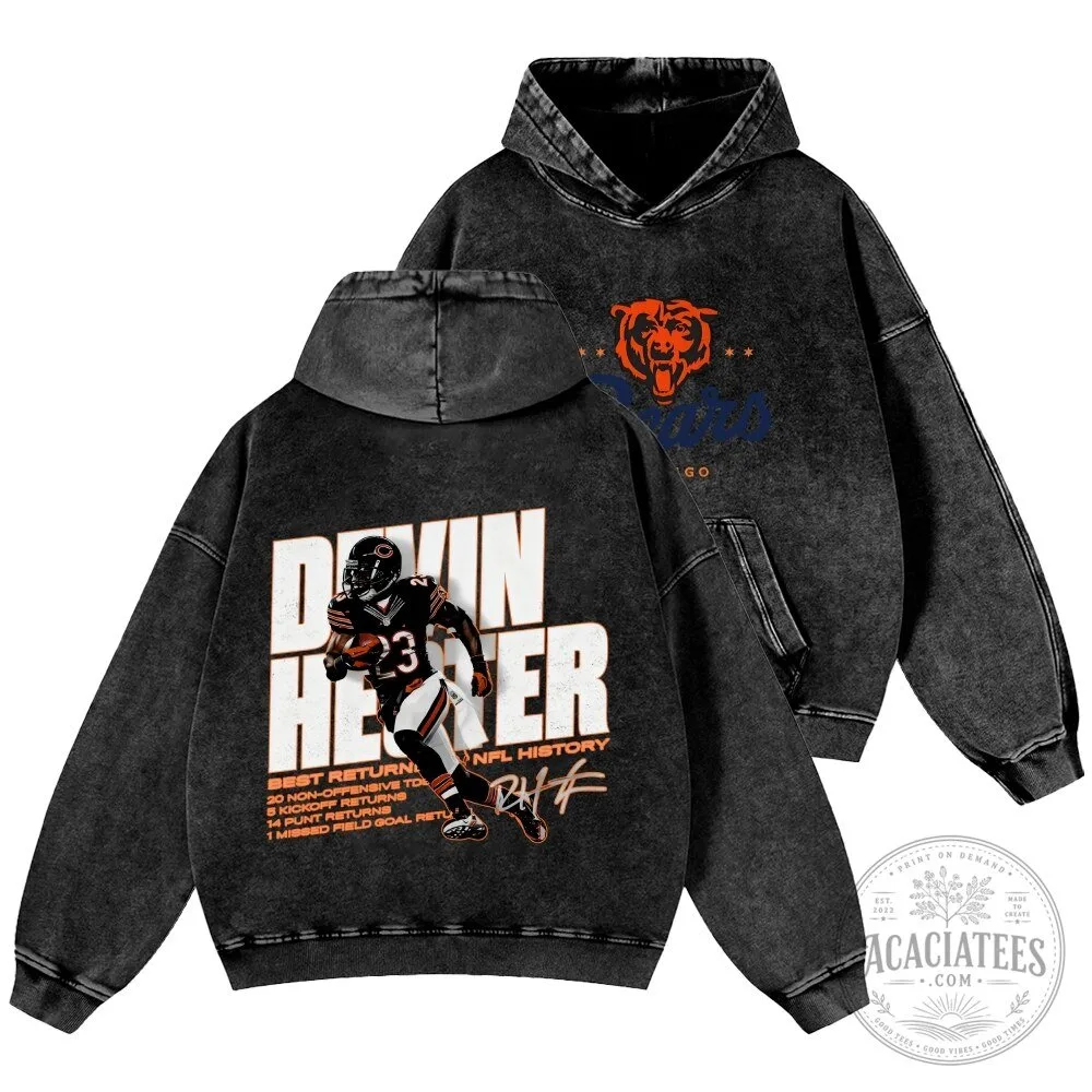 Chicago Bears Devin Hester NFL History Washed Black Hoodie