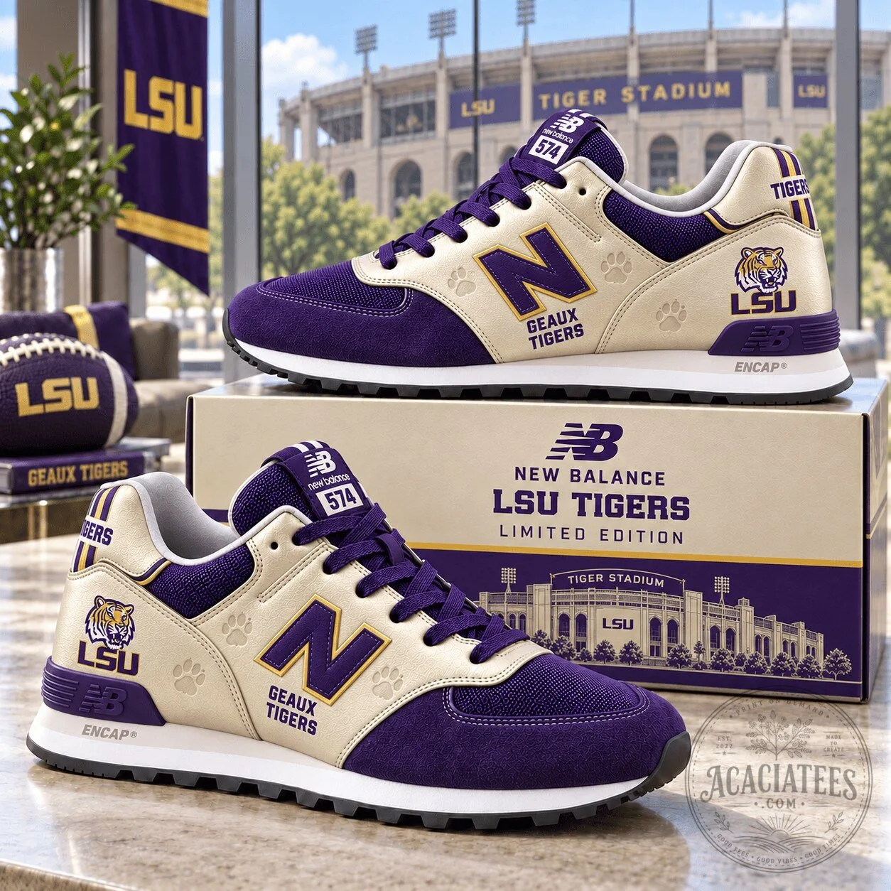 New Balance 574 Louisiana State University Tigers College Football Shoes