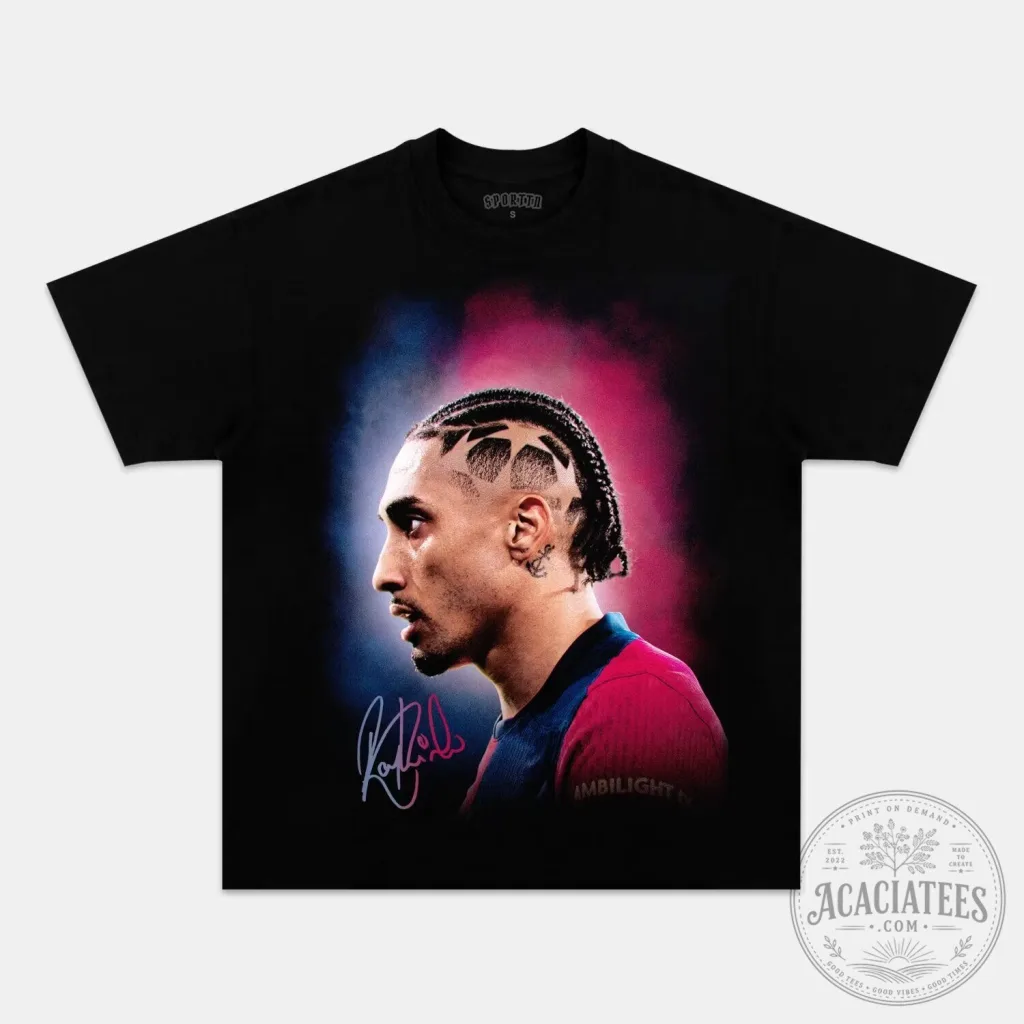 Raphinha Football Player Signed Portrait Black Graphic T-Shirt