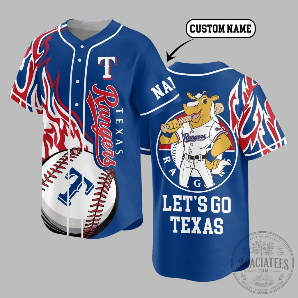 Texas Rangers Baseball Flame Spirit Custom Name Jersey 33 Texas Rangers Baseball Flame Spirit Custom Name Jersey