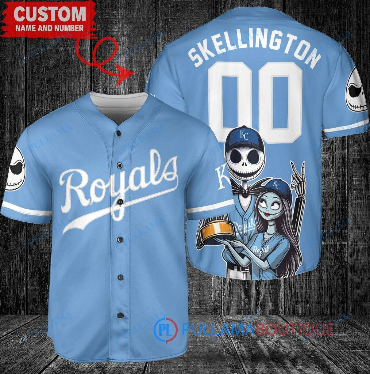Nightmare Before Christmas Jersey featuring Jack Skellington and Sally for Kansas City Royals Fans