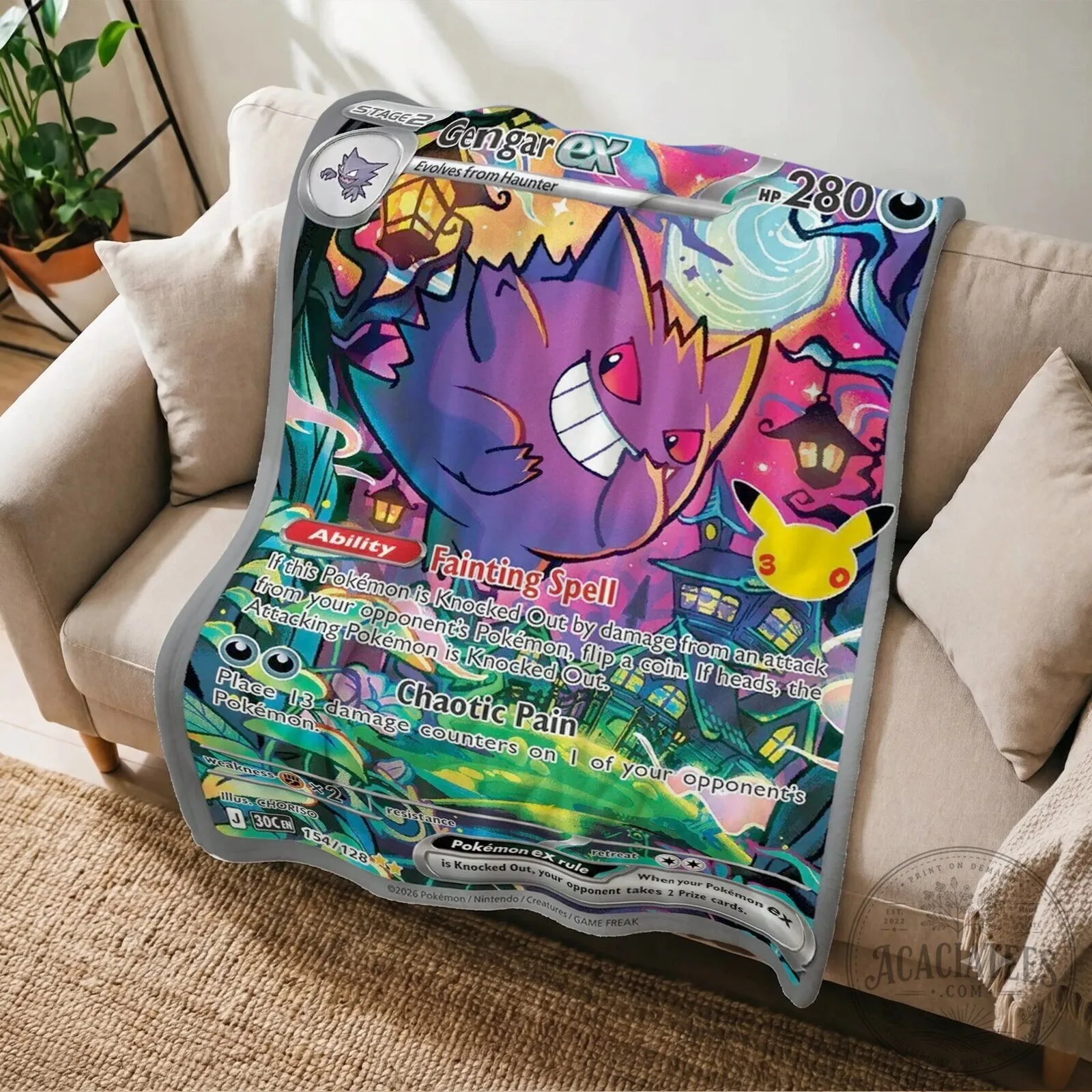 Gengar EX Fainting Spell Chaotic Pain Pokémon Trading Card Game Fleece Blanket