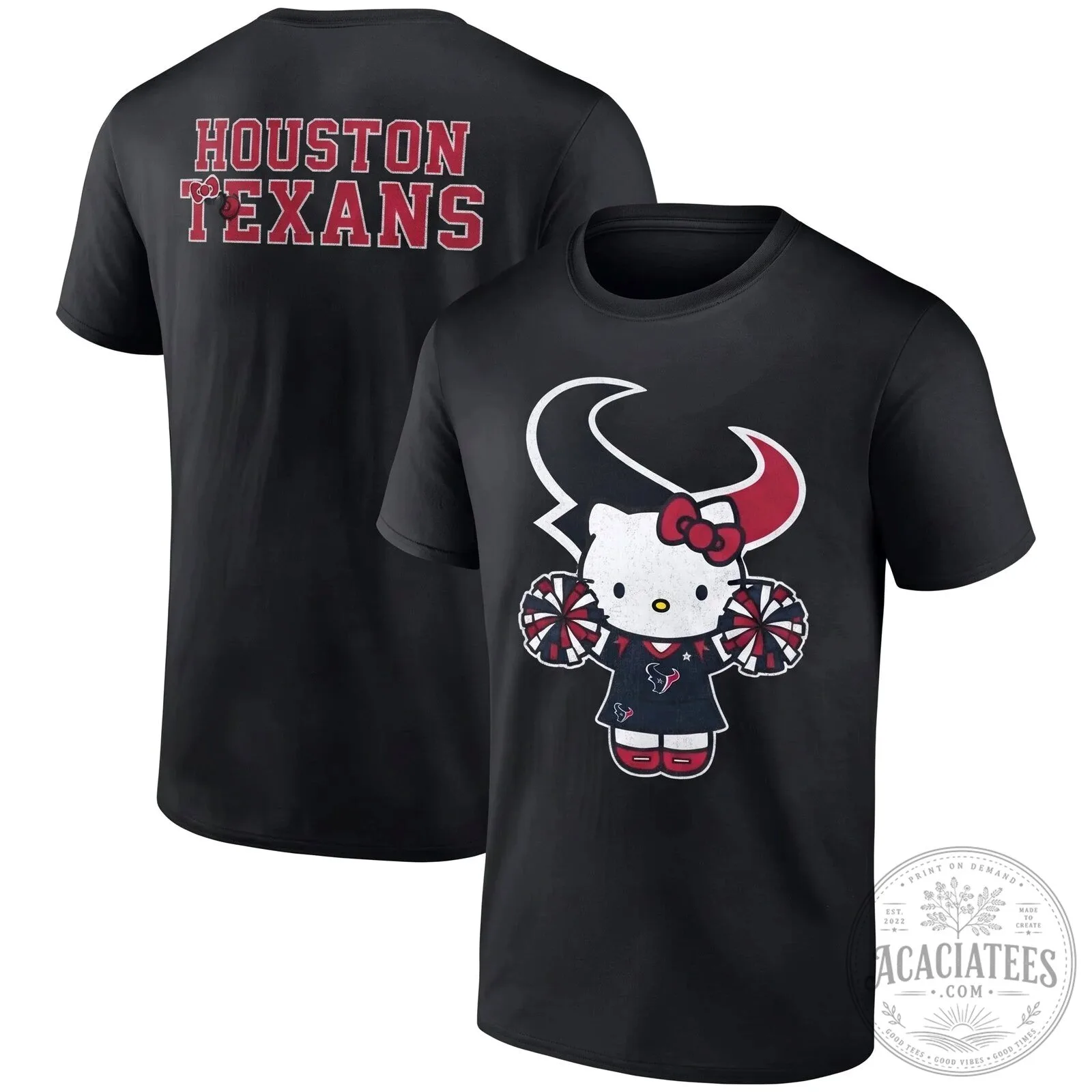 Houston Texans Hello Kitty Cheerleader Black Cotton T-Shirt