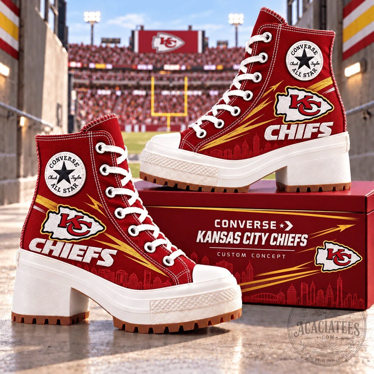Kansas City Chiefs Football Team High Heel Platform Sneakers