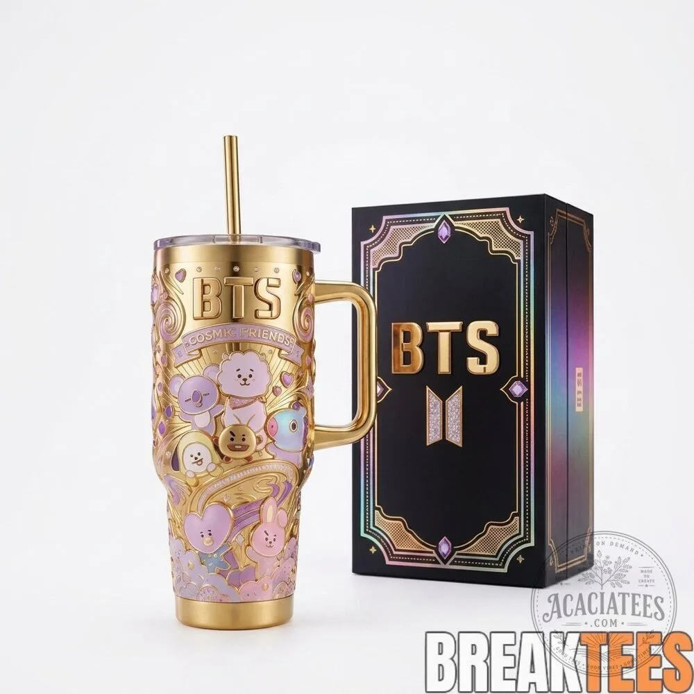 BTS BT21 Cosmic Friends Gold Stainless Steel Insulated Tumbler with Handle
