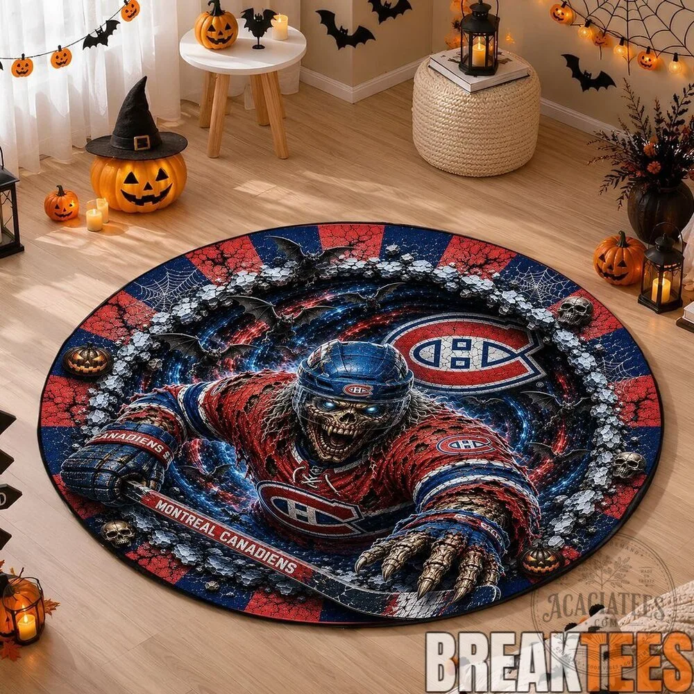 Montreal Canadiens Zombie Hockey Player Halloween Round Rug