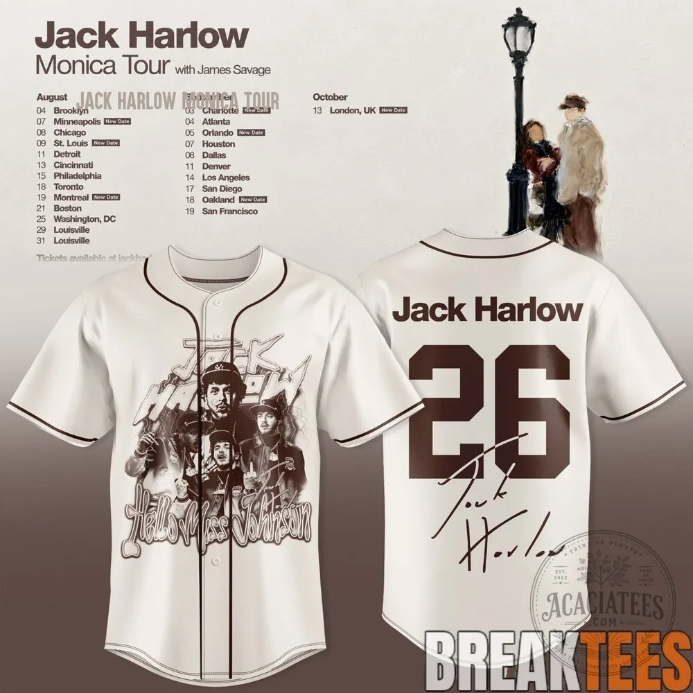 Jack Harlow Monica Tour Baseball Jersey with James Savage Concert Dates 4 Jack Harlow Monica Tour Baseball Jersey with James Savage Concert Dates