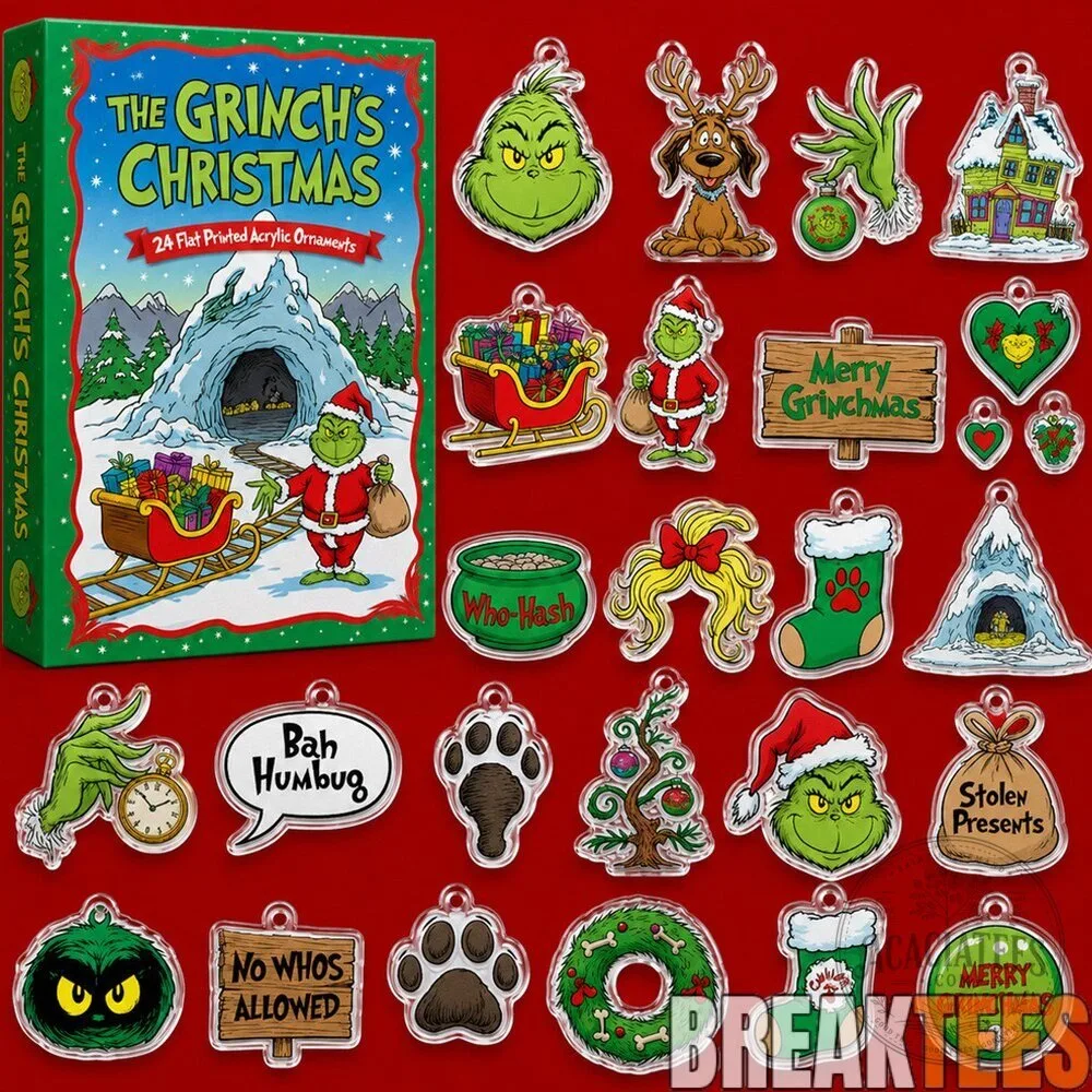 The Grinch Christmas 24 Flat Printed Acrylic Ornaments Advent Calendar