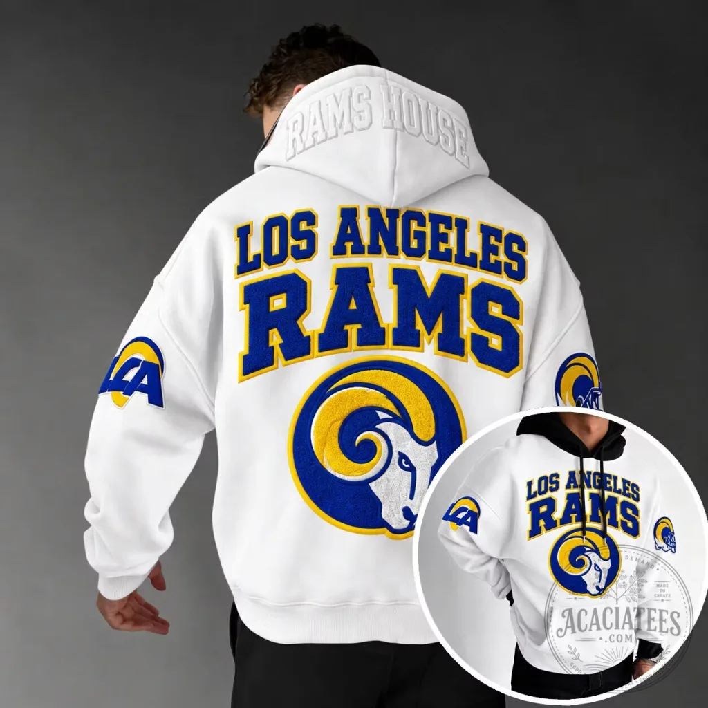 Los Angeles Rams Football Team Logo White Oversized Pullover Hoodie 9 Los Angeles Rams Football Team Logo White Oversized Pullover Hoodie