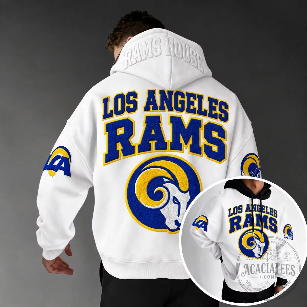 Los Angeles Rams Football Team Logo White Oversized Pullover Hoodie