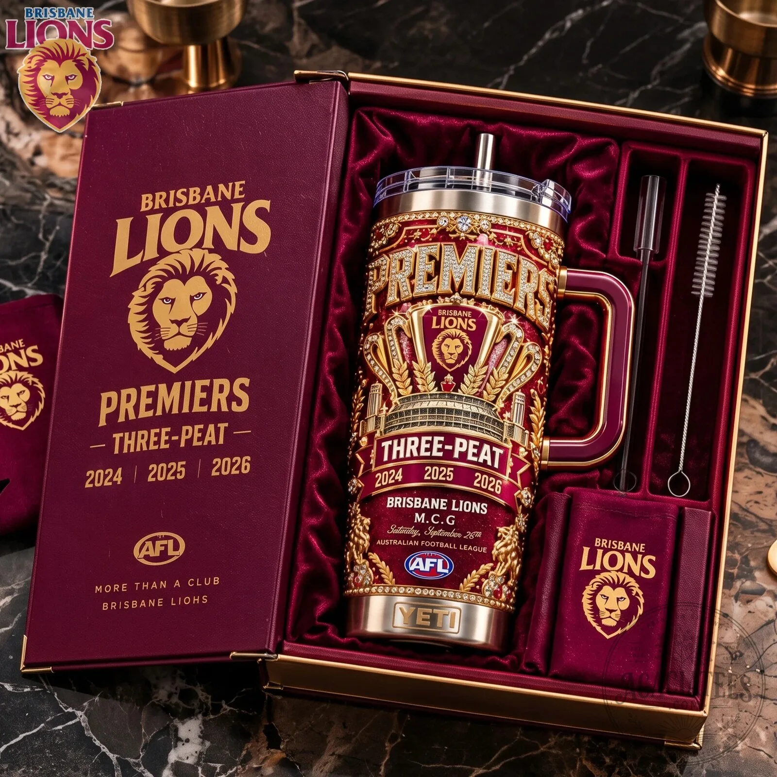 Brisbane Lions Premiers Three-Peat Insulated Tumbler with Handle