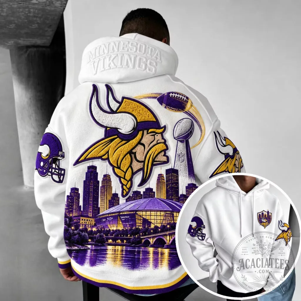 Minnesota Vikings Football Team Skyline Design White Hoodie 42 Minnesota Vikings Football Team Skyline Design White Hoodie