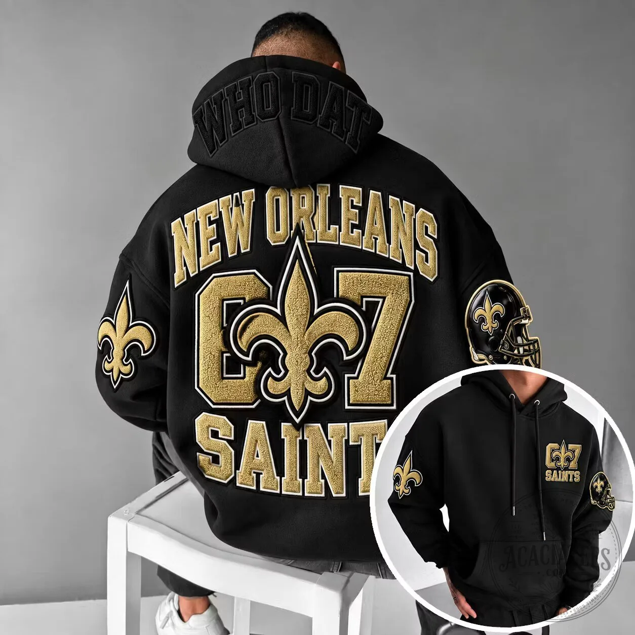 New Orleans Saints Football Team Black and Gold Embroidered Hoodie