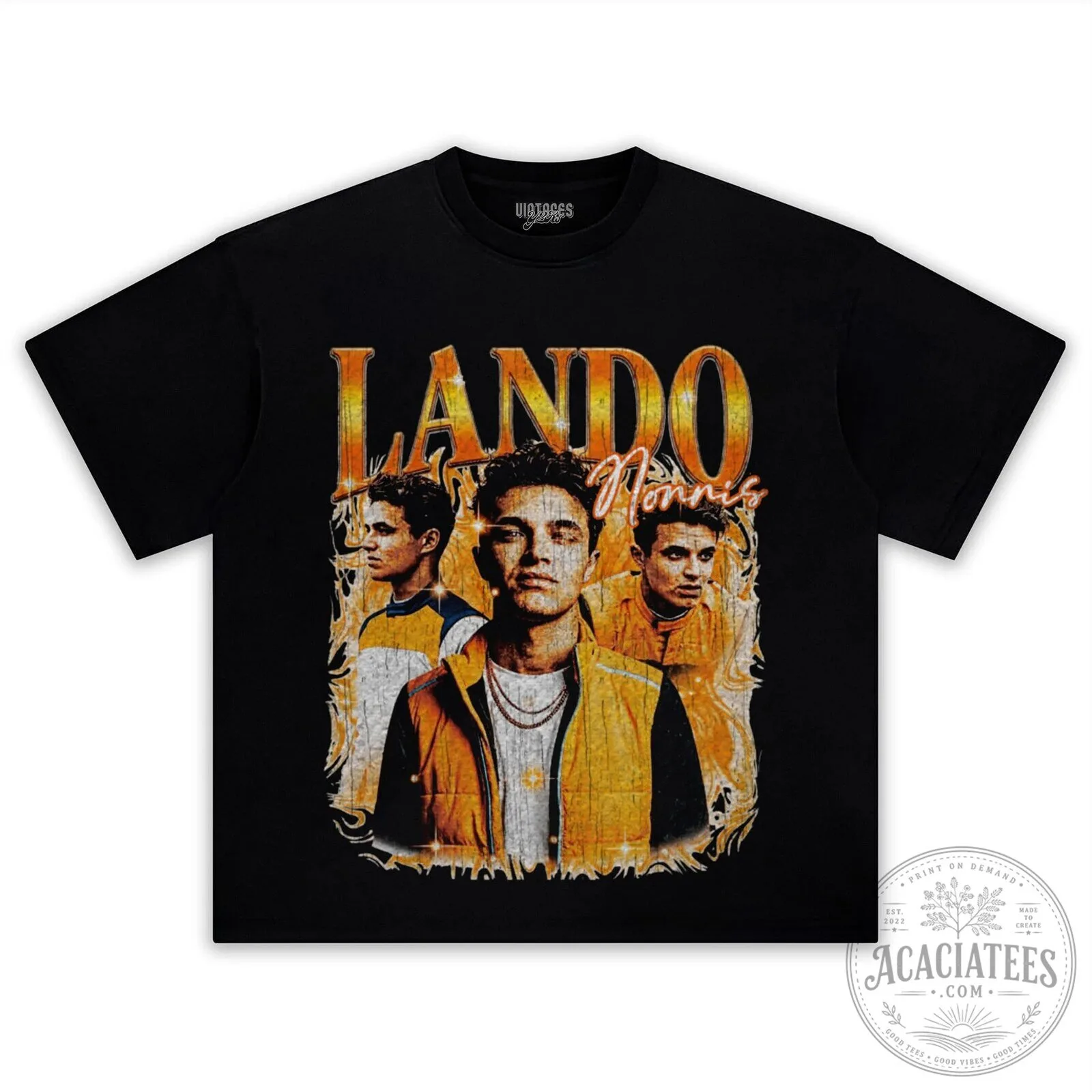 Lando Norris Vintage Style Formula One Racing Driver Black T-Shirt