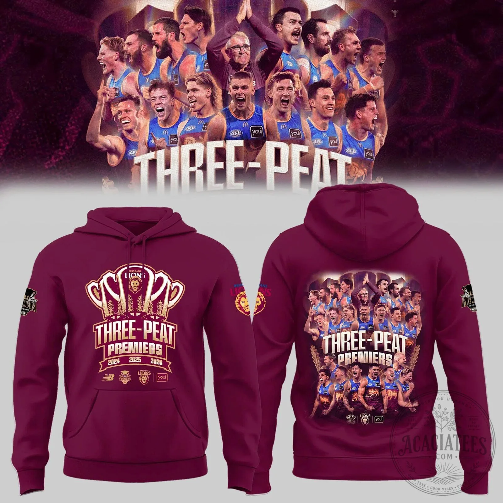 Hoodie for Brisbane Lions - Australian Football League Three-Peat Champions