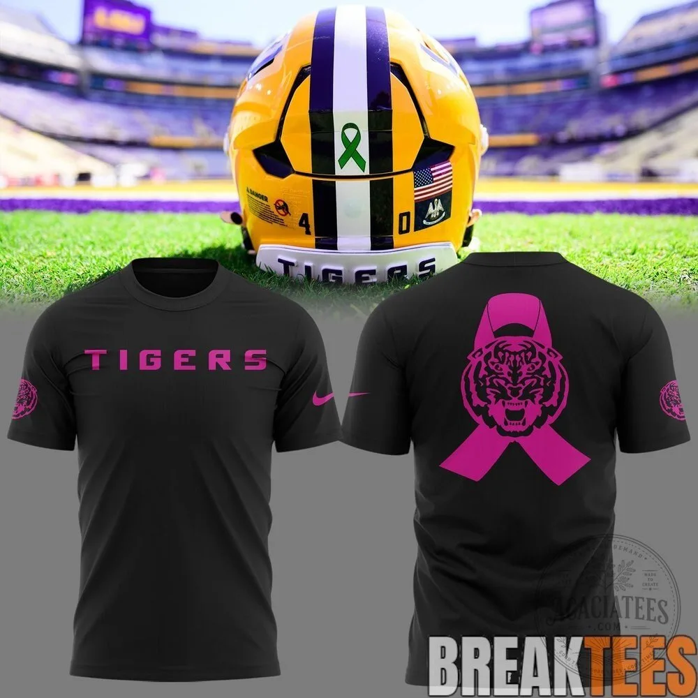 LSU Tigers Beat Cancer Pink Ribbon Awareness Black T-Shirt