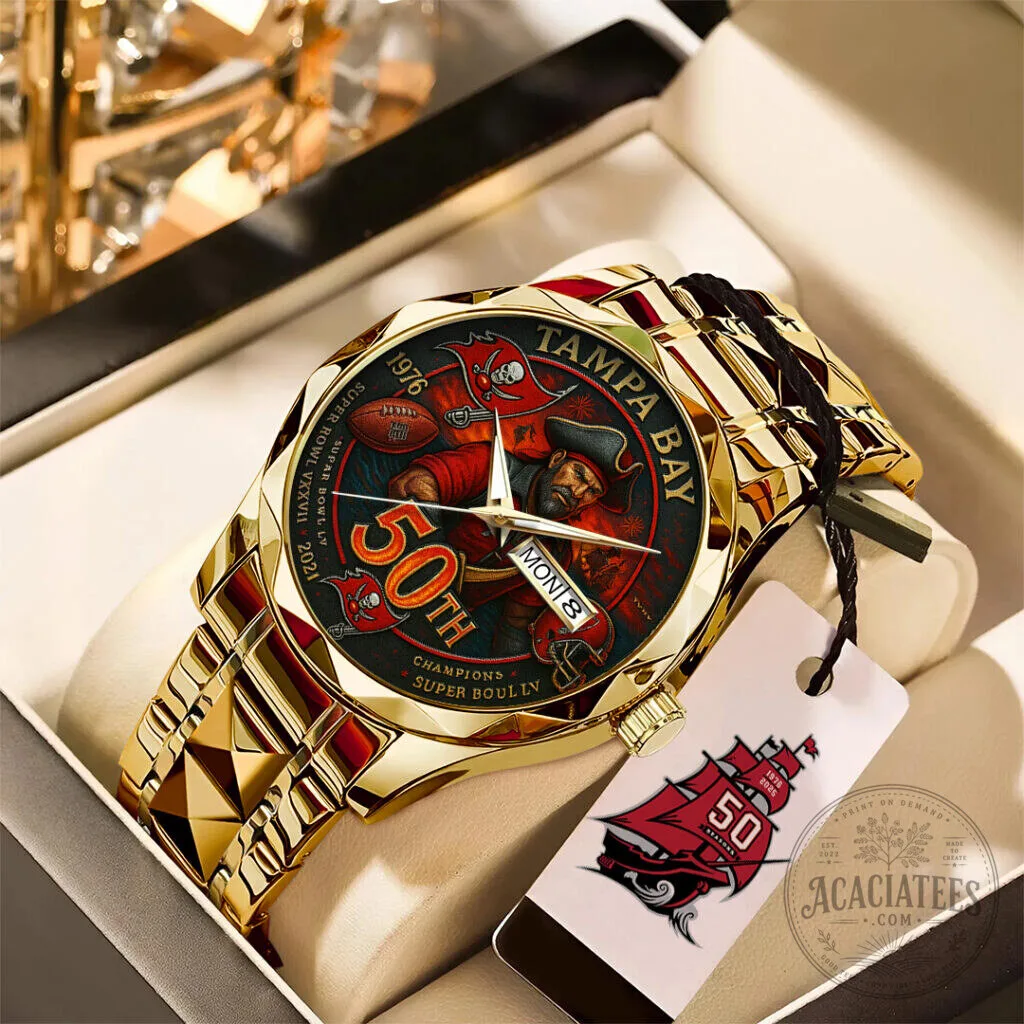 Tampa Bay Buccaneers 50th Anniversary Gold Stainless Steel Quartz Watch