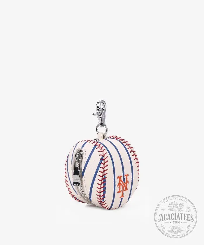 New York Mets Baseball Keychain Pouch with Zipper Closure
