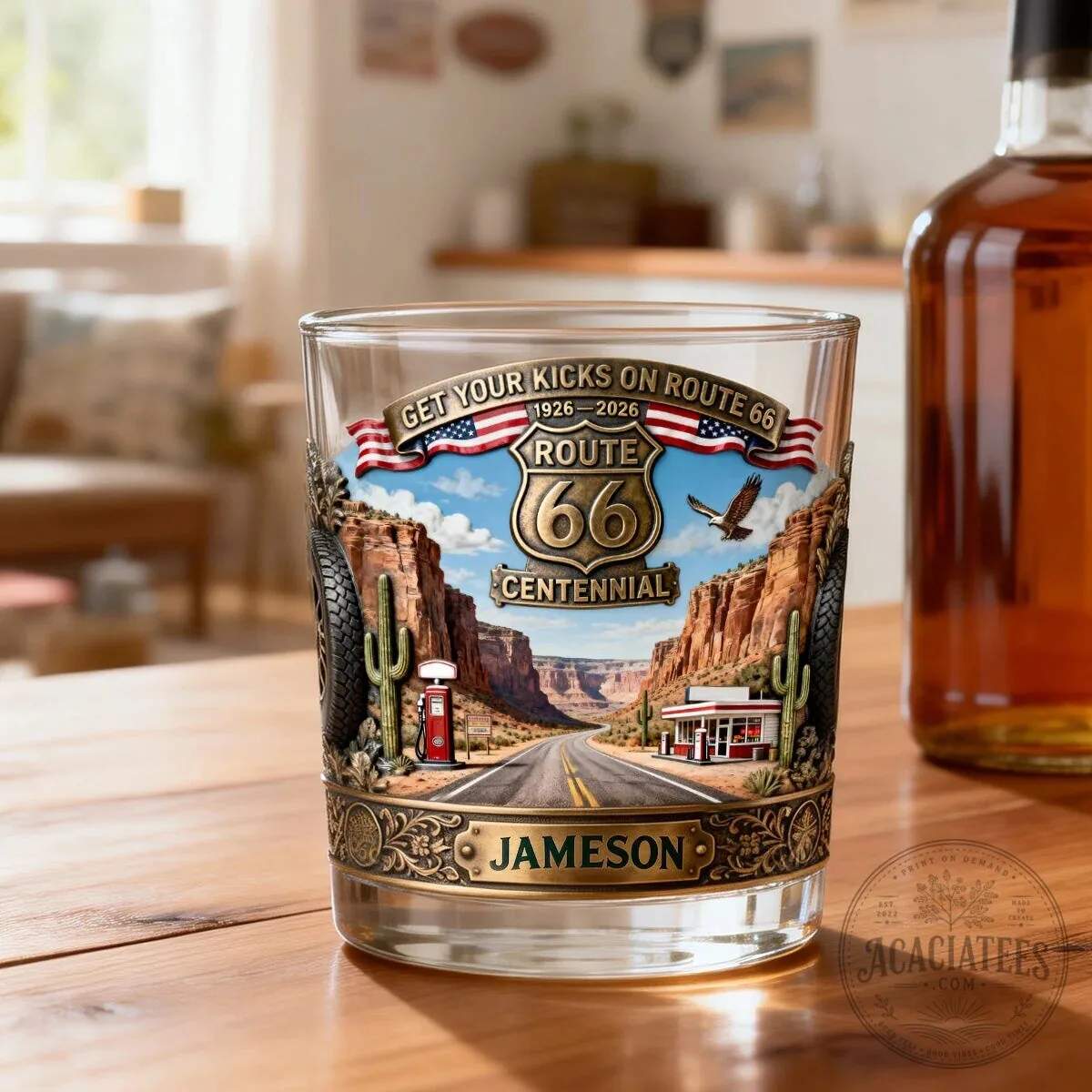 Route 66 Centennial Whiskey Glass - Personalized Road Trip Souvenir Drinking Glass
