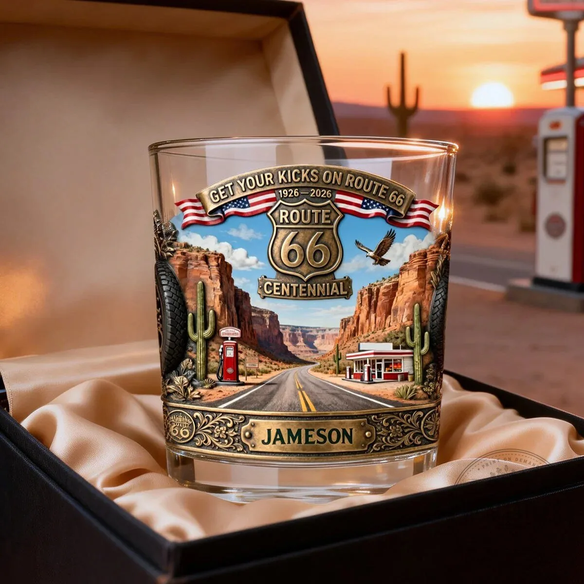 Route 66 Centennial Whiskey Glass - Personalized Road Trip Souvenir Drinking Glass 8 Route 66 Centennial Whiskey Glass - Personalized Road Trip Souvenir Drinking Glass