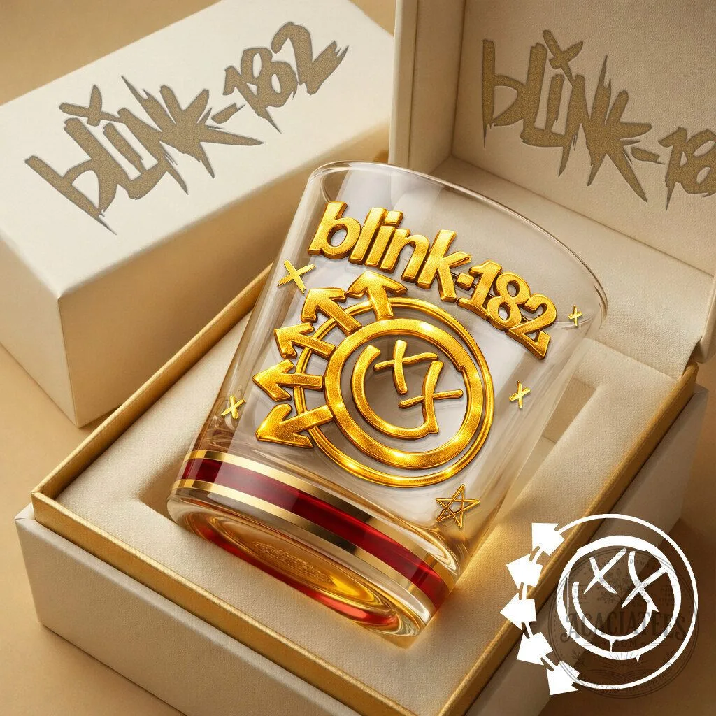 Blink-182 Gold Logo Rock Band Music Whiskey Glass Tumbler