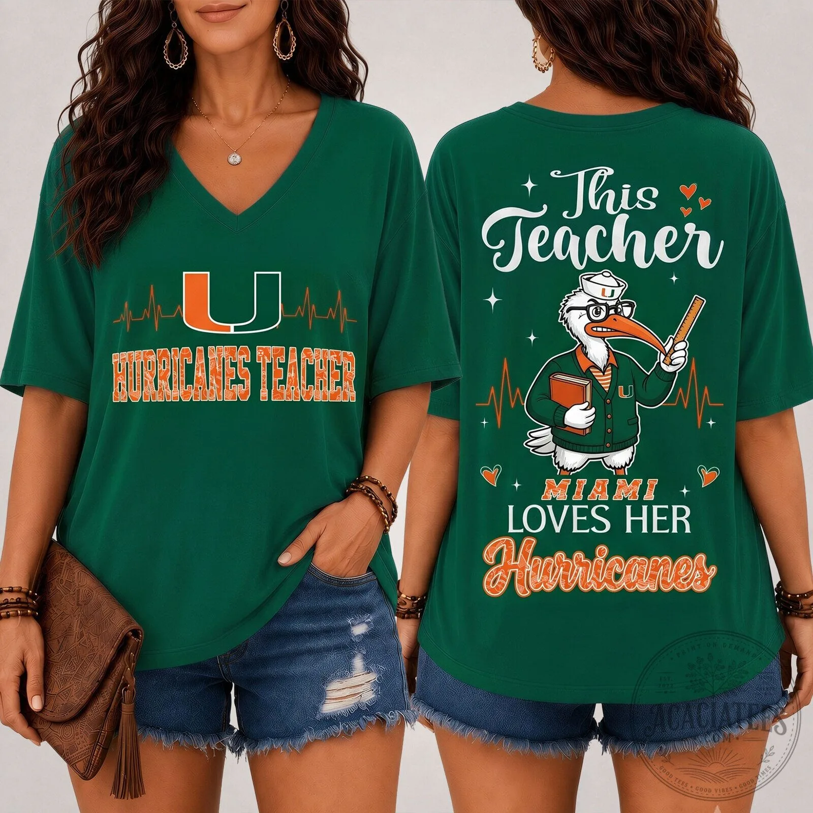 Miami Hurricanes Football Teacher V-Neck T-Shirt