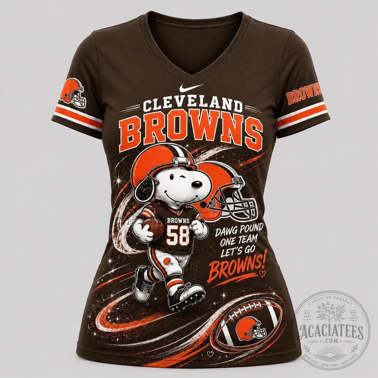 Cleveland Browns Football Snoopy Dawg Pound Fan V-Neck T-Shirt