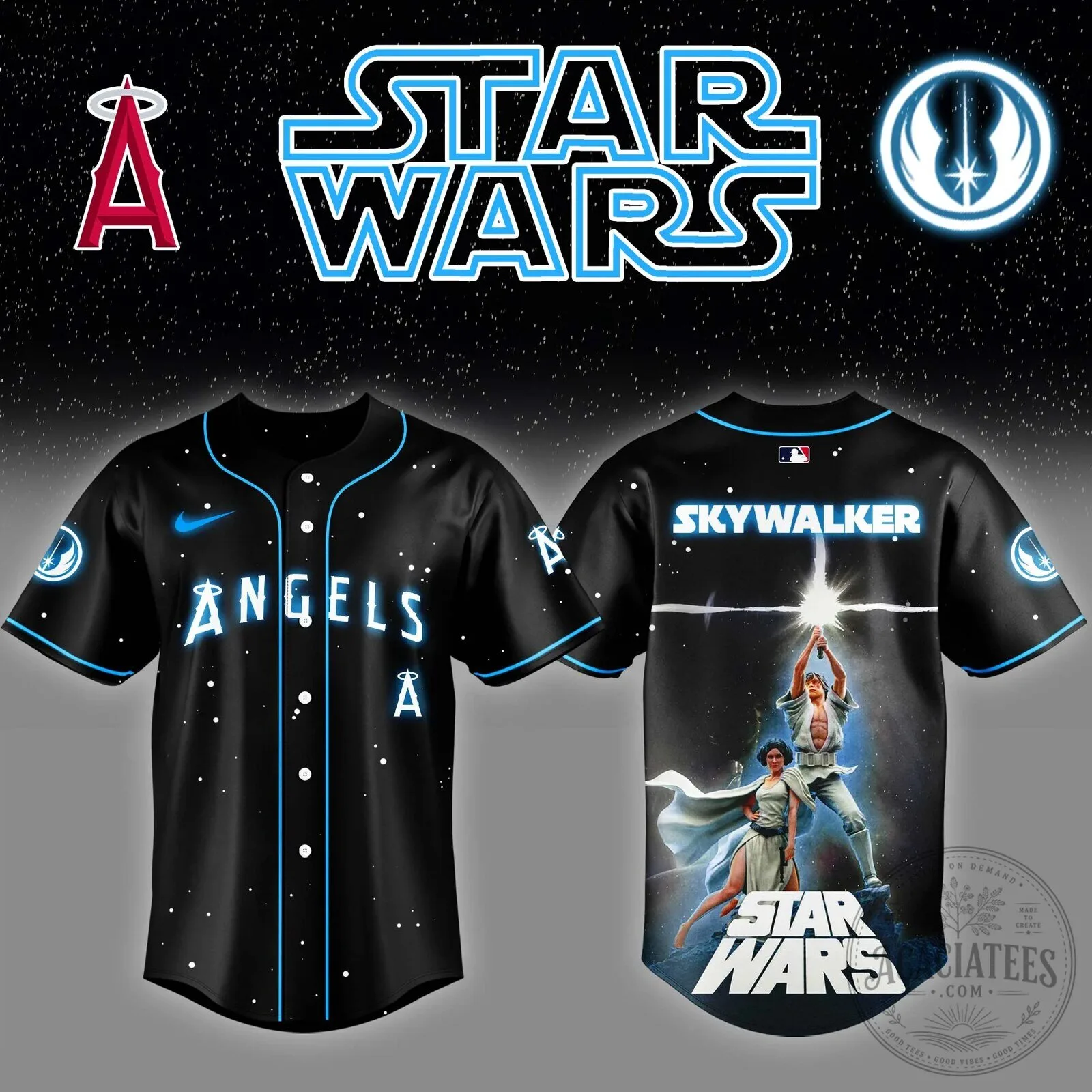 Angels Baseball Jersey featuring Luke Skywalker from Star Wars