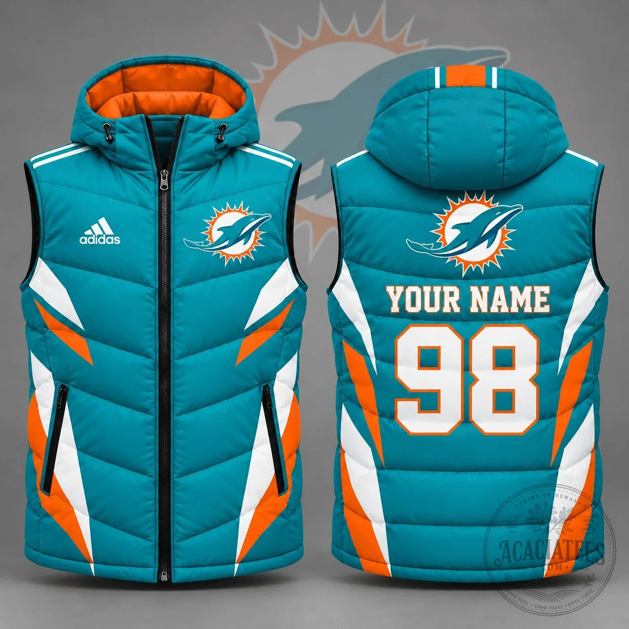 Miami Dolphins NFL Personalized Puffer Vest Custom Name and Number