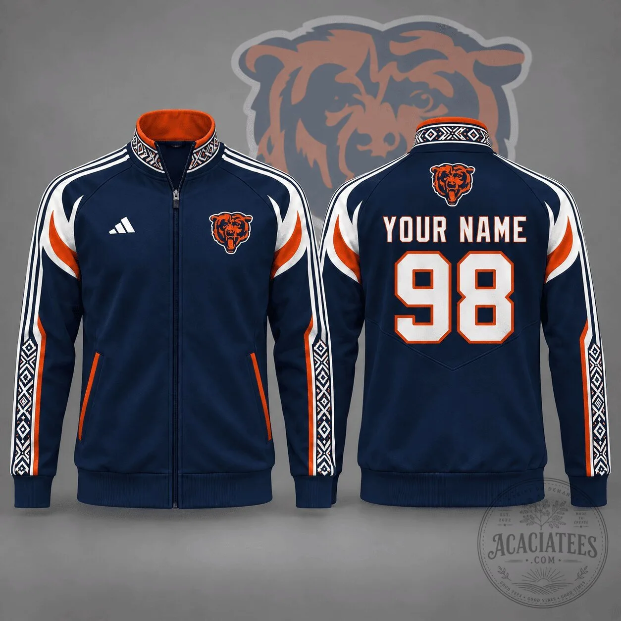 Chicago Bears Personalized Team Nordic Zip Up Track Jacket