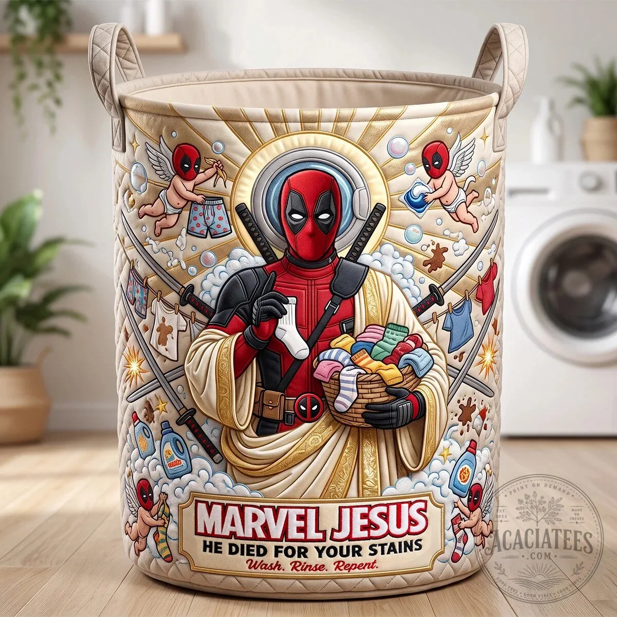 Marvel Jesus Deadpool He Died For Your Stains Laundry Basket