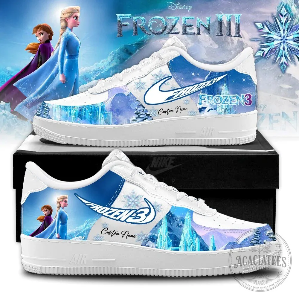 Custom Name White Athletic Shoes featuring Disney's Elsa and Anna from Frozen 3