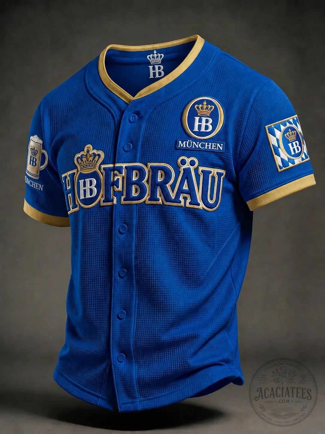 Hofbräu München Blue Baseball Button-Up Short Sleeve Jersey