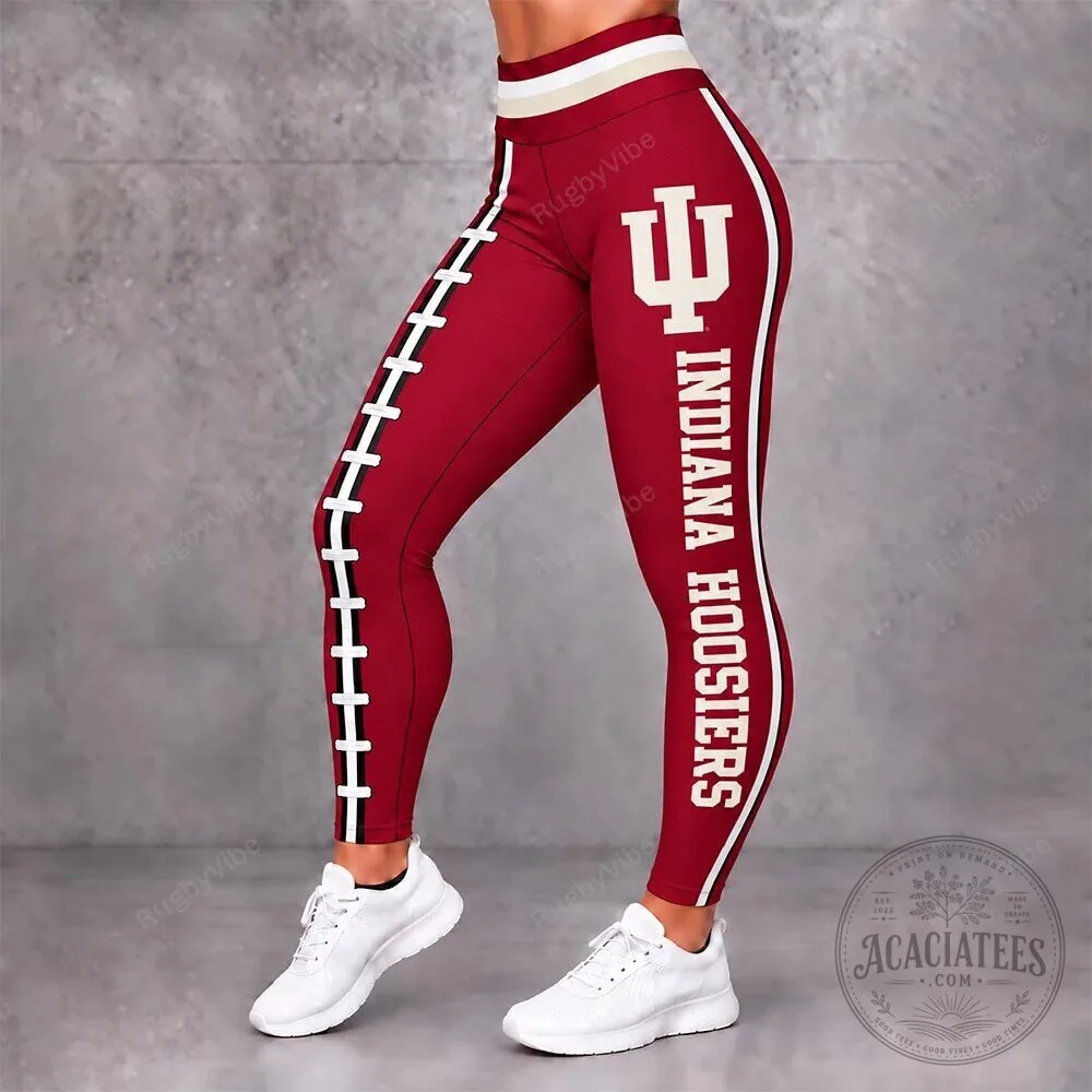 Indiana Hoosiers Football Style Maroon and White Womens Leggings