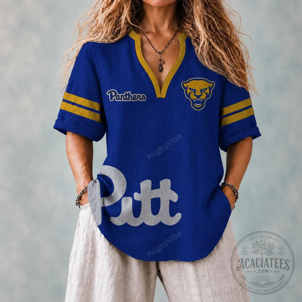 Pitt Panthers NCAA College Football Team Blue and Gold Rugby Jersey