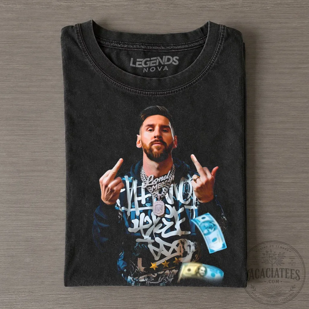 Lionel Messi Middle Finger Money Throwing Graphic Print T-Shirt 50 Lionel Messi Middle Finger Money Throwing Graphic Print T-Shirt