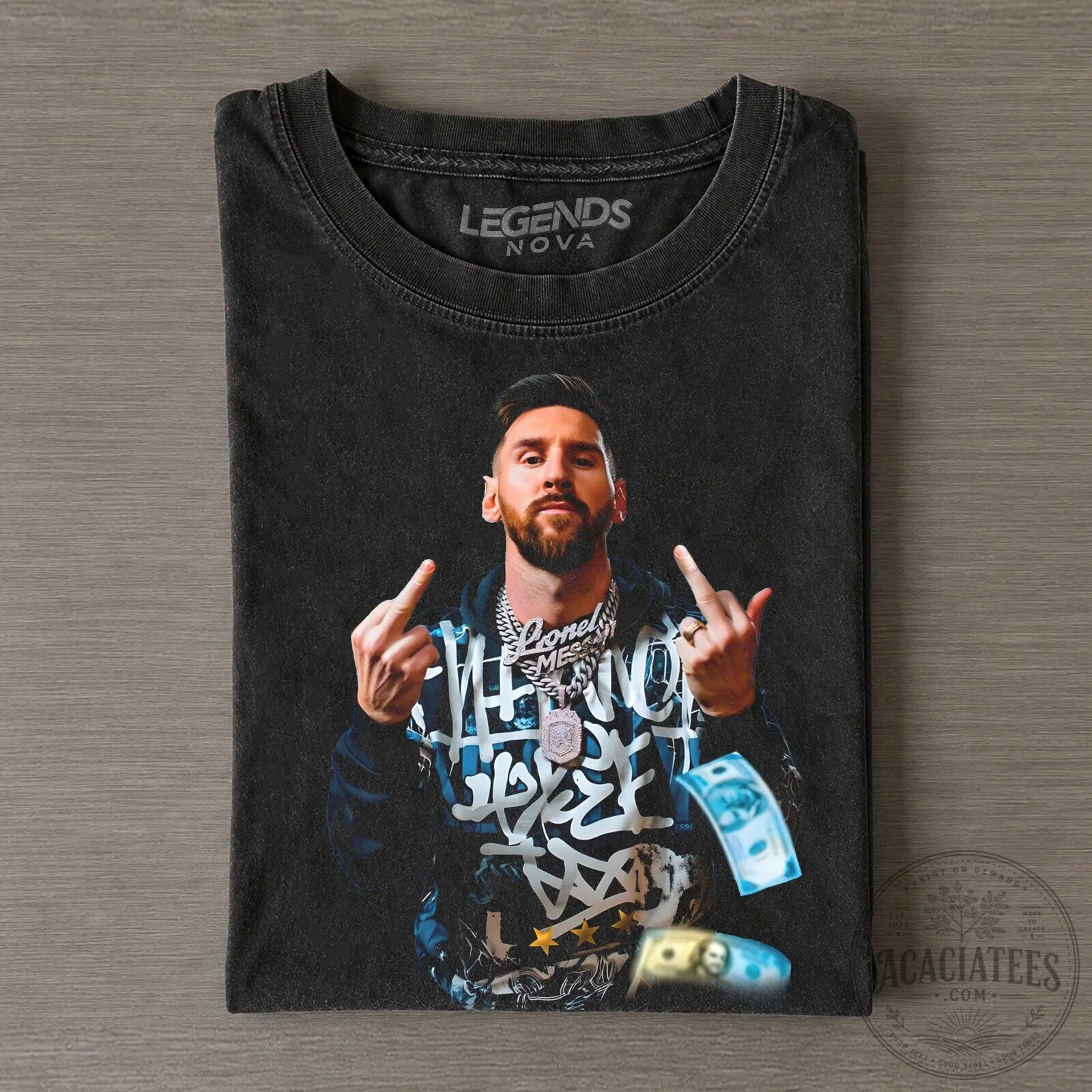 Lionel Messi Middle Finger Money Throwing Graphic Print T-Shirt