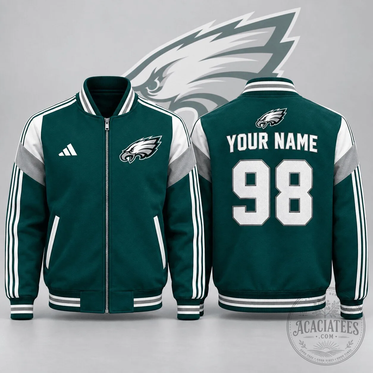 Philadelphia Eagles Custom Name Number Full Zip Bomber Jacket