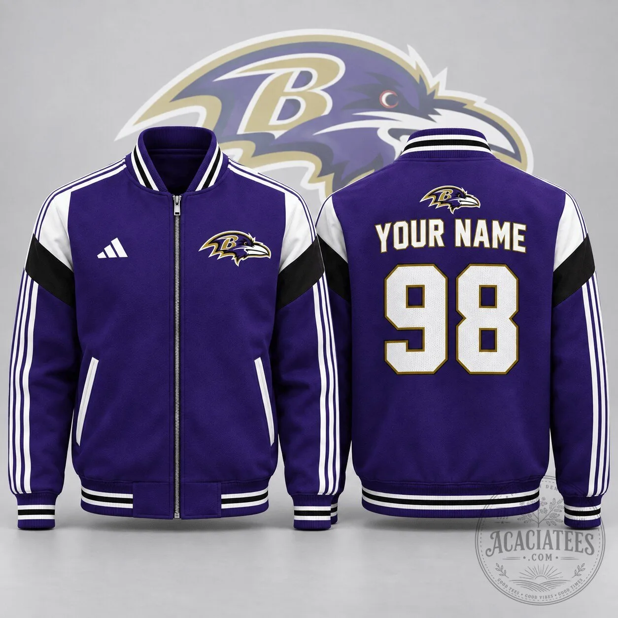 Baltimore Ravens Custom Name Number Purple Varsity Jacket
