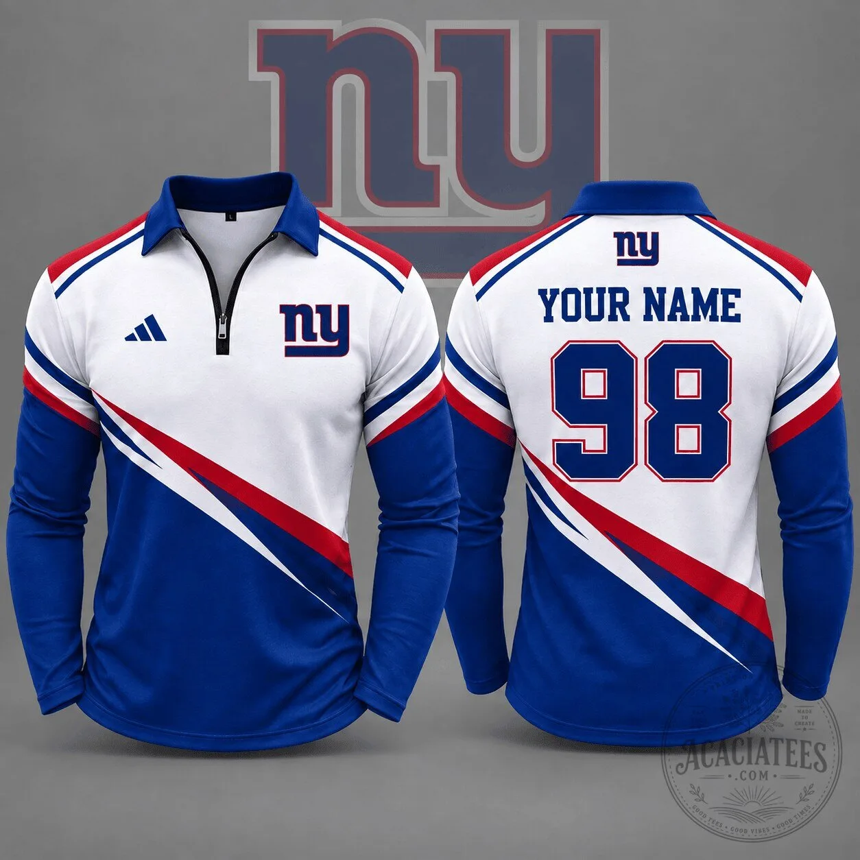 New York Giants NFL Football Club Identity Quarter Zip Long Sleeve Polo Shirt