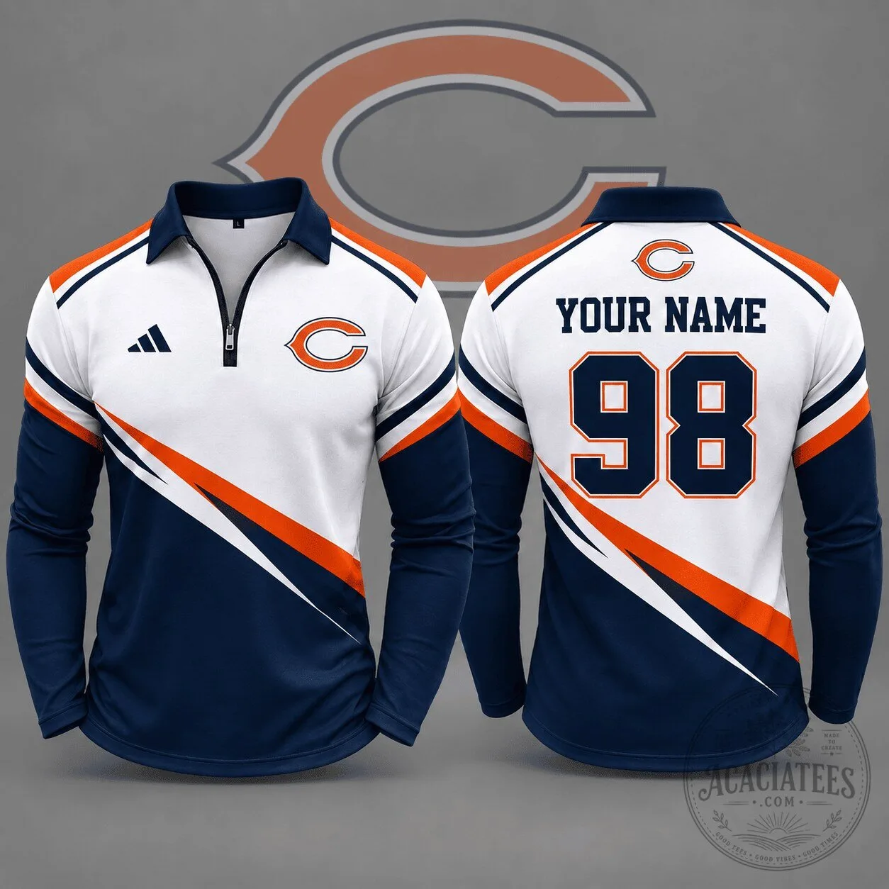Chicago Bears National Football League Club Identity Quarter Zip Long Sleeve Polo Shirt