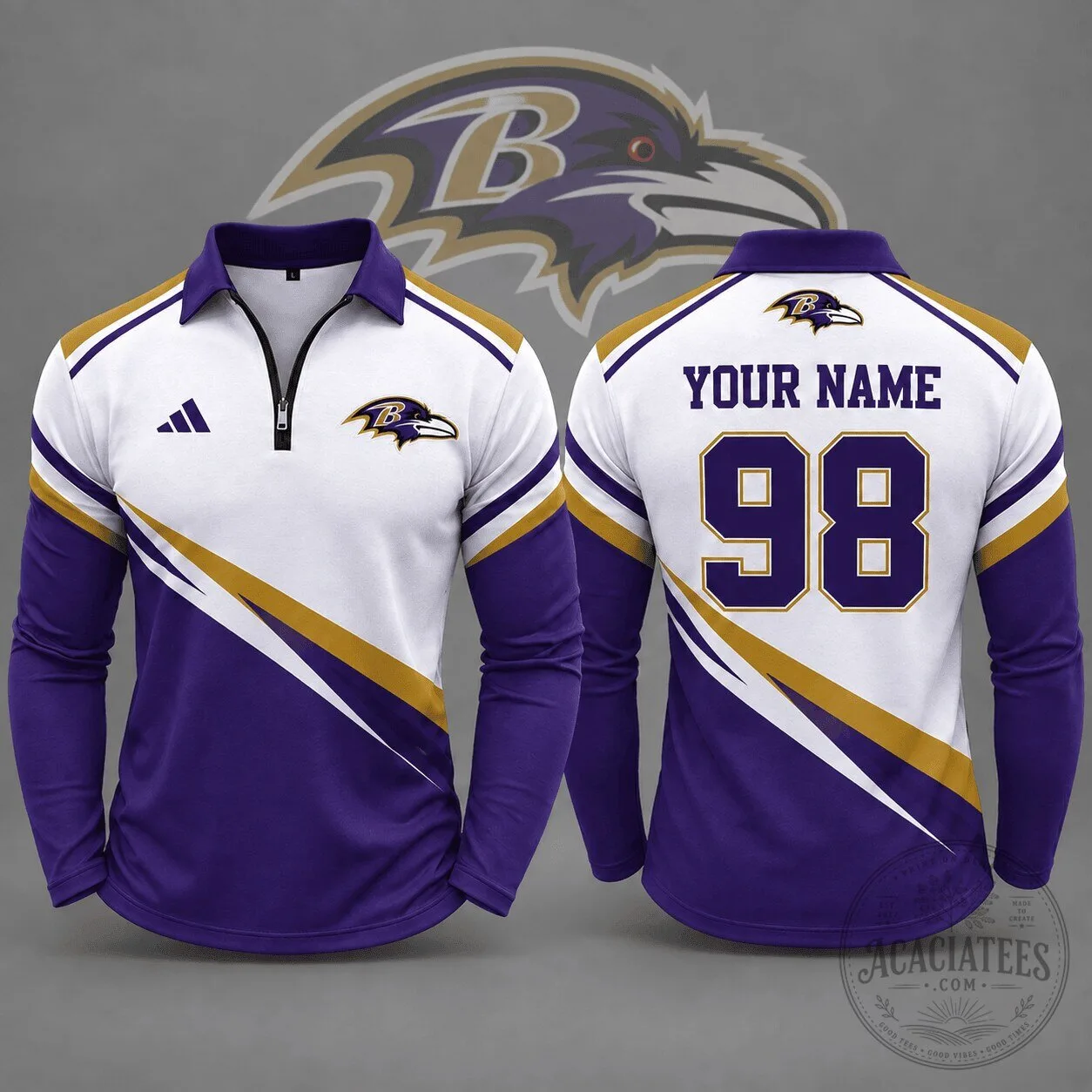Baltimore Ravens Custom Name and Number Quarter Zip Long Sleeve Polo Shirt