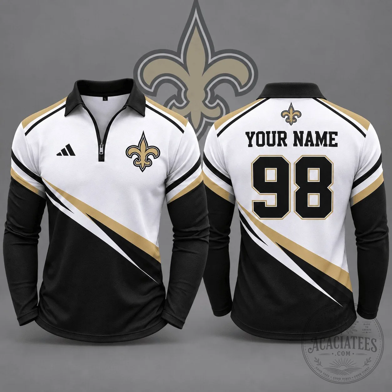 Long Sleeve Polo Shirt with Personalized Quarter Zip for New Orleans Saints Fans