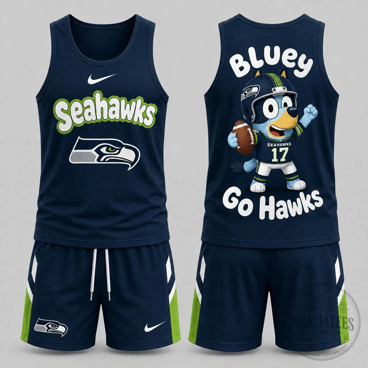 Seattle Seahawks Bluey Cartoon Character Football Fan Tank Top and Shorts Set