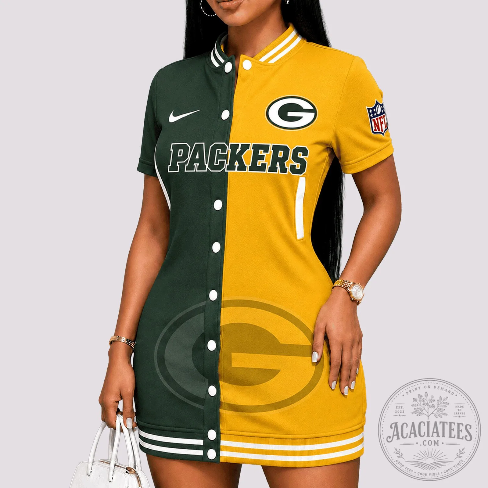 Green Bay Packers NFL Women's Varsity Style Short Sleeve Dress