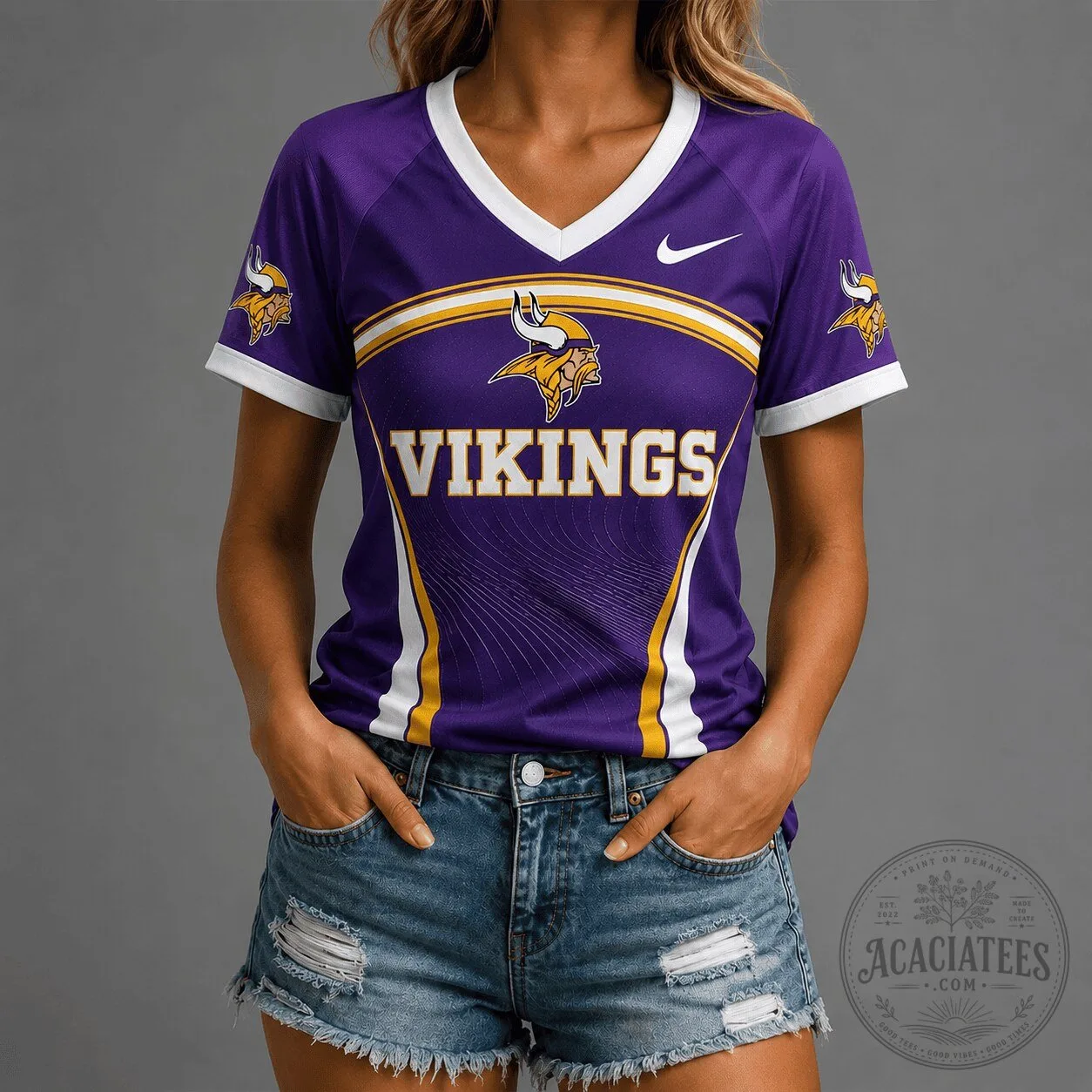 Minnesota Vikings Premium NFL Victory Wave V-Neck Football Jersey