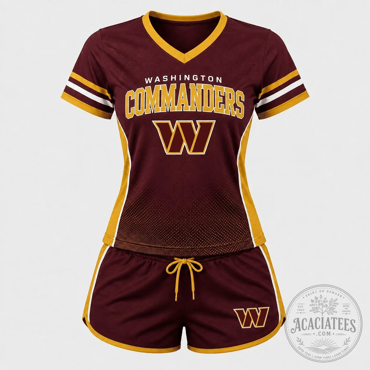 Washington Commanders Football Team Women's Maroon and Gold V-Neck Jersey and Shorts Set