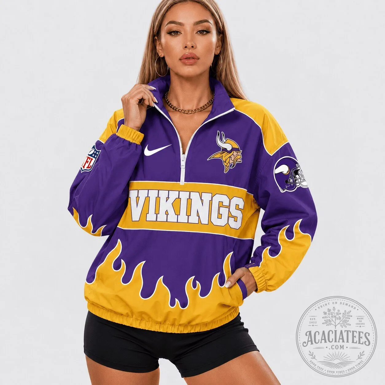 Minnesota Vikings National Football League Purple and Gold Flame Design Jacket