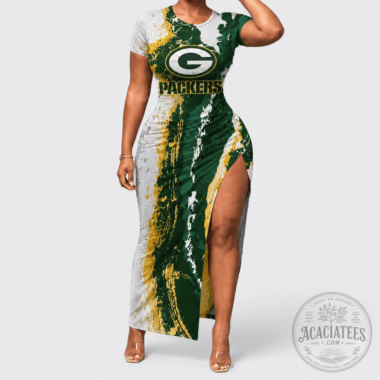 Green Bay Packers Paint Splash Women's Bodycon Maxi Dress